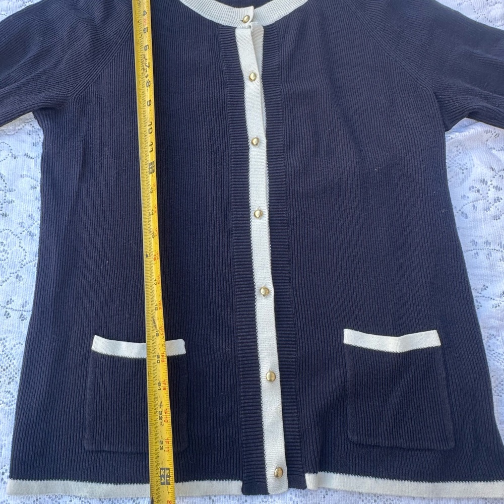 Talbots Navy and Cream Button-Down Cardigan - Picture 3 of 7